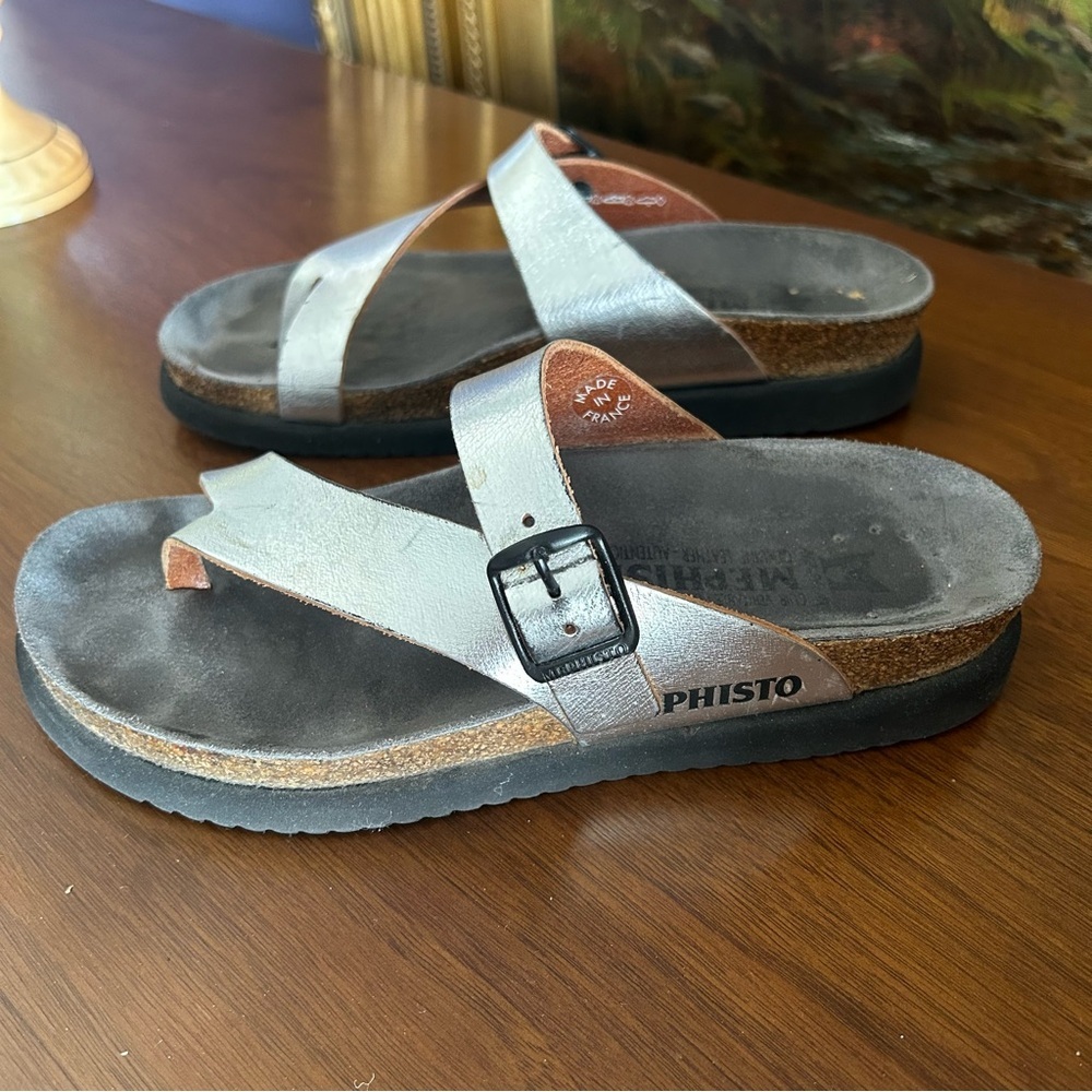 Mephisto Silver Brown Sandals with Supportive Footbed